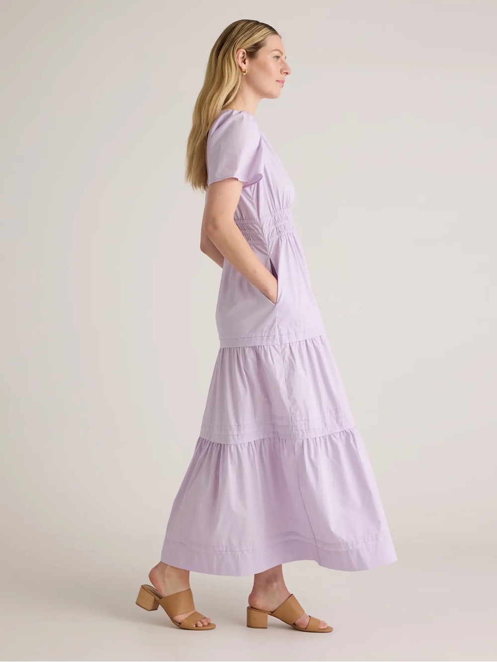 [Quince] Pastel Lilac 100% Poplin Cotton Tiered Maxi Dress with Pockets - Picture 5 of 10